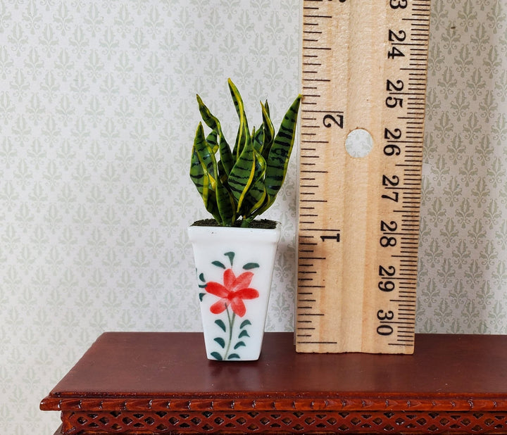 Dollhouse Snake Plant in a Large White Square Planter Pot 1:12 Scale Miniature - MiniatureCrush