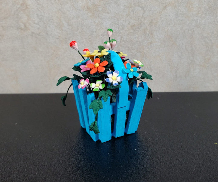 Dollhouse Spring Florals in Blue Picket Planter 1:12 Scale Miniature - MiniatureCrush