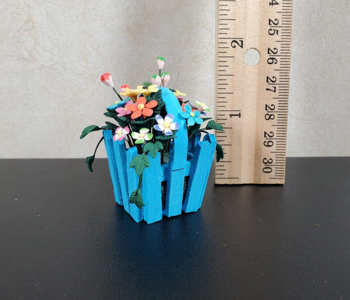 Dollhouse Spring Florals in Blue Picket Planter 1:12 Scale Miniature - MiniatureCrush