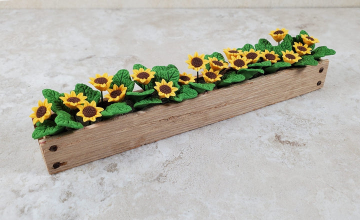 Dollhouse Sunflowers in a 5.5" Wooden Window Box Planter 1:12 Scale Miniature - MiniatureCrush