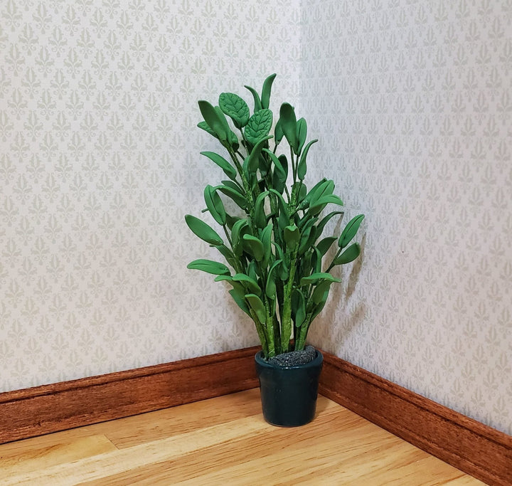 Dollhouse Tall Leafy Houseplant in Green Ceramic Planter 1:12 Scale Miniature - MiniatureCrush