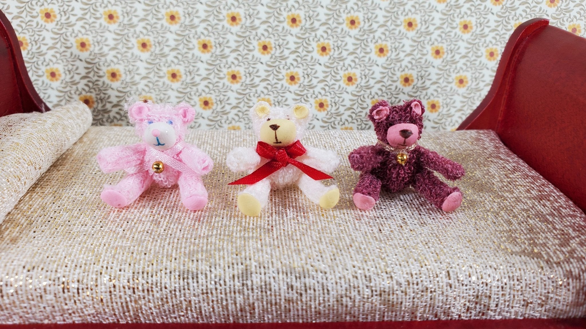 Dollhouse Teddy Bears Sitting Set of 3 Stuffed Animals 1 12 Scale Miniatures