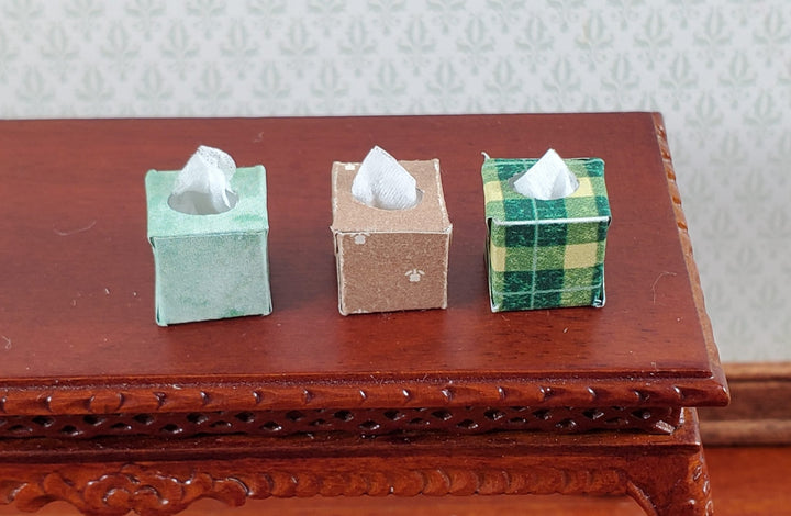 Dollhouse Tissue Boxes Set of 3 1:12 Scale Miniature Modern Bathroom Green Brown - Miniature Crush