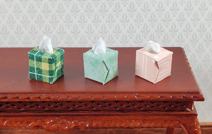 Dollhouse Tissue Boxes Set of 3 1:12 Scale Miniature Modern Bathroom Greens Pink - Miniature Crush