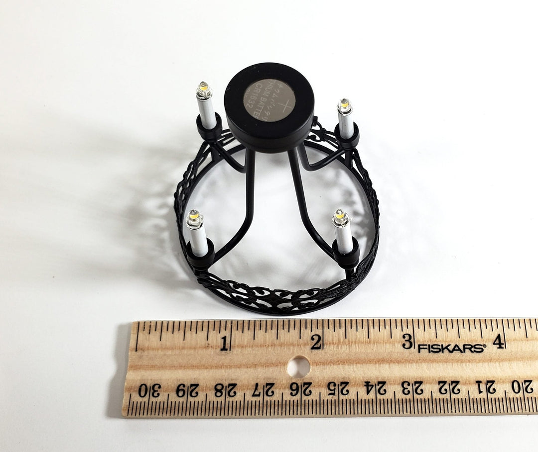 Dollhouse Tudor Chandelier Candle Battery Light Black Metal 1:12 Scale Miniature - Miniature Crush