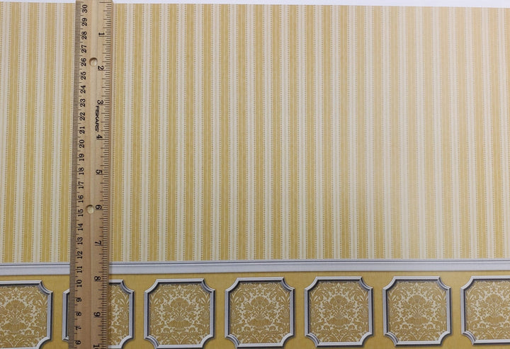 Dollhouse Wallpaper Dark Mustard Striped Annabelle Wainscot 1:12 Scale Itsy Bitsy - Miniature Crush