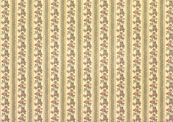 Dollhouse Wallpaper Floral Striped 3 Sheets MiniGraphics "Kismet Stripe" 1:12 Scale - Miniature Crush