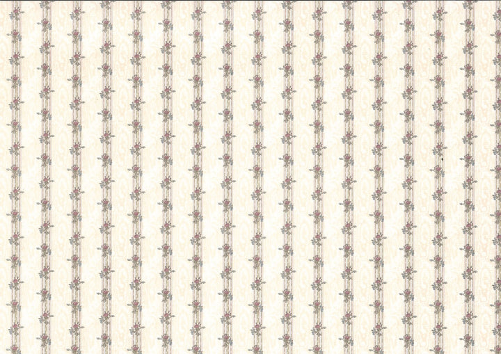 Dollhouse Wallpaper Floral Stripes 3 Sheets "Reflections Rose" 1:12 Scale Miniature - Miniature Crush