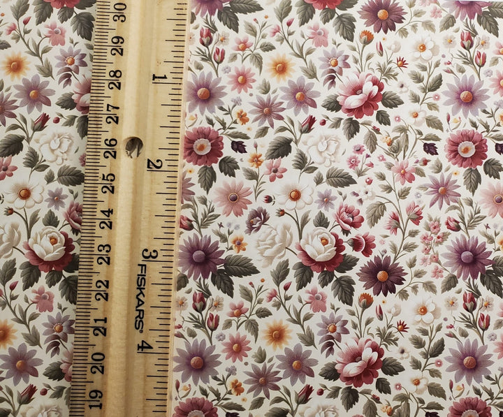 Dollhouse Wallpaper Flower Garden Pink Purple Cream 1:12 Scale MiniatureCrush - Miniature Crush