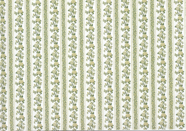 Dollhouse Wallpaper Hydrangeas Green 3 Sheets MiniGraphics "Kismet Stripe" 1:12 Scale - Miniature Crush