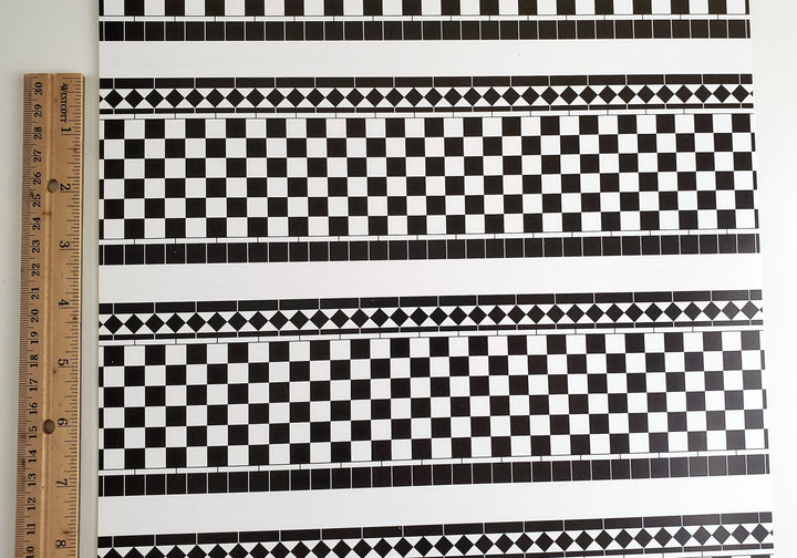 Dollhouse Wall Tiles Paper Black & White Checked Kitchen Bathrooms 1:12 Scale Miniatures