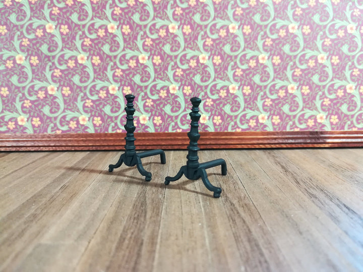 Dollhouse Miniature Fireplace Andirons with Bar for Wood Black Metal 1:12 Scale