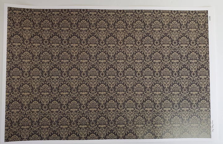 Dollhouse Wallpaper Damask Black & Tan Victorian 1:12 Scale Itsy Bitsy Miniatures