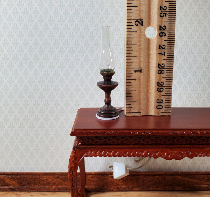 Dollhouse Hurricane Lamp Bronze Finish 12 Volt with Plug 1:12 Scale Lantern