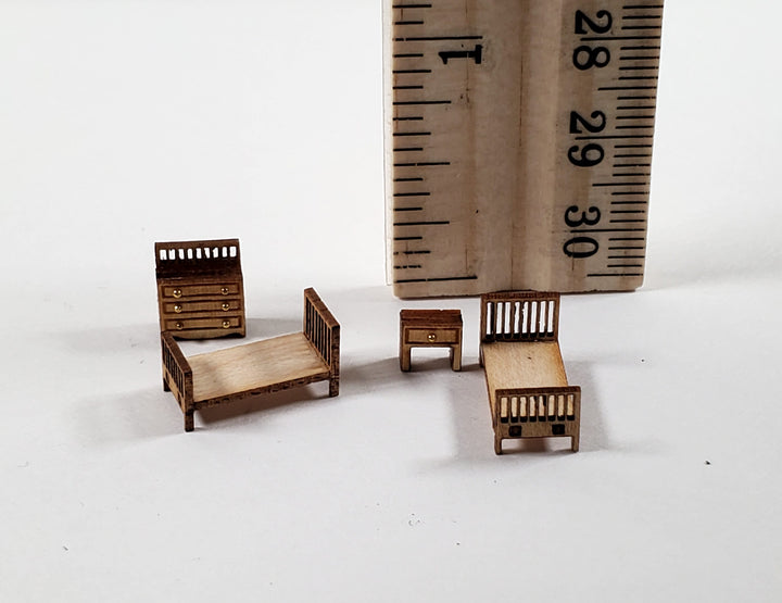 Dollhouse 1:144 Scale Furniture KIT DIY Child's Bedroom Set Beds Dresser +