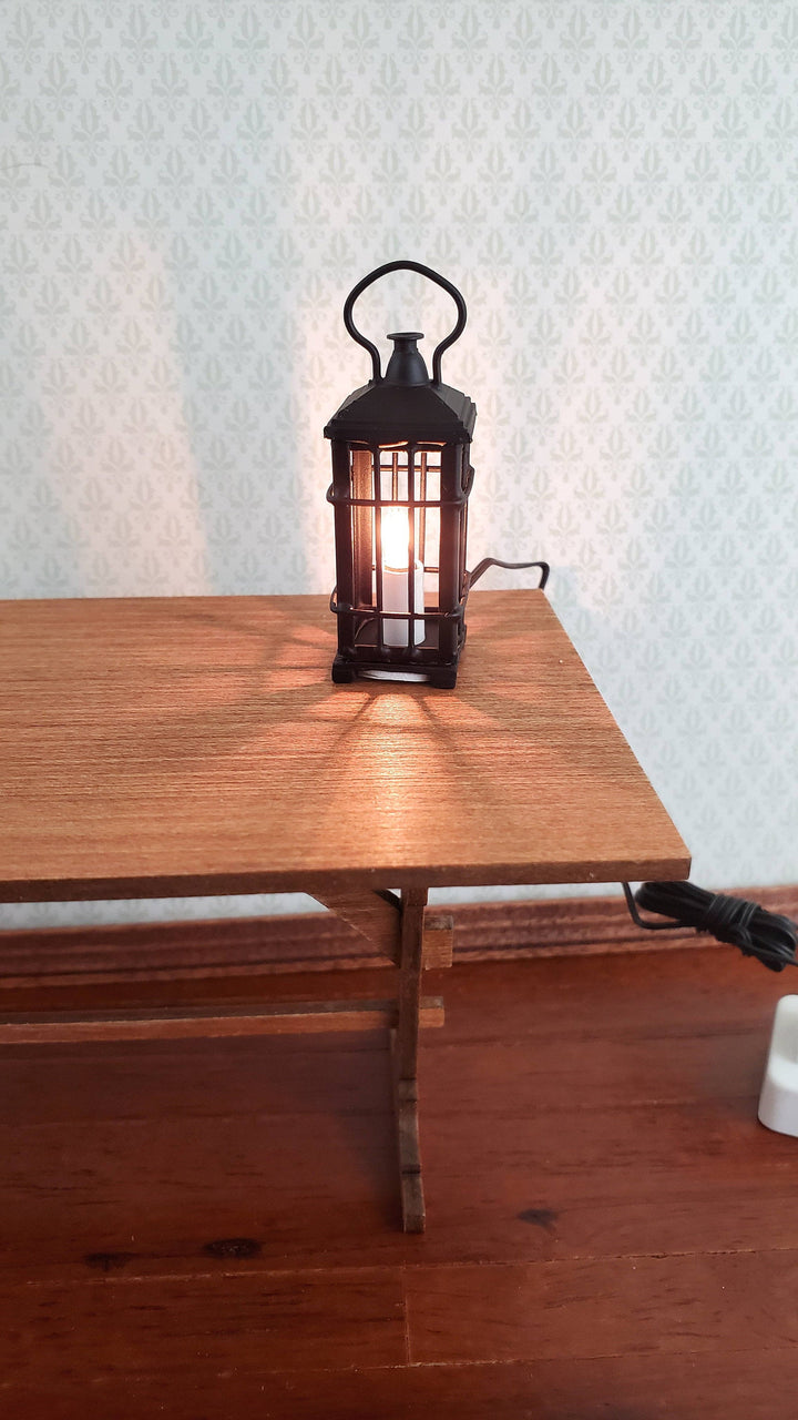 Dollhouse Miniature Black Lantern Light Candle 12 Volt with Plug 1:12 Scale Lighting