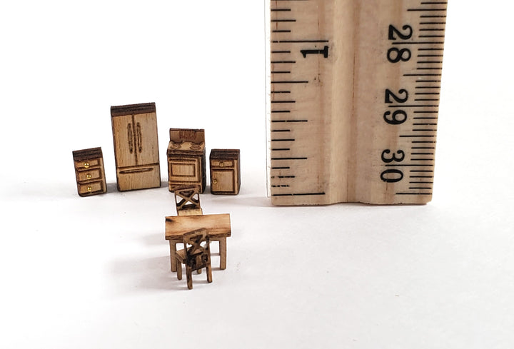 Dollhouse 1:144 Scale Furniture KIT DIY Modern Kitchen Stove Fridge Table Chairs