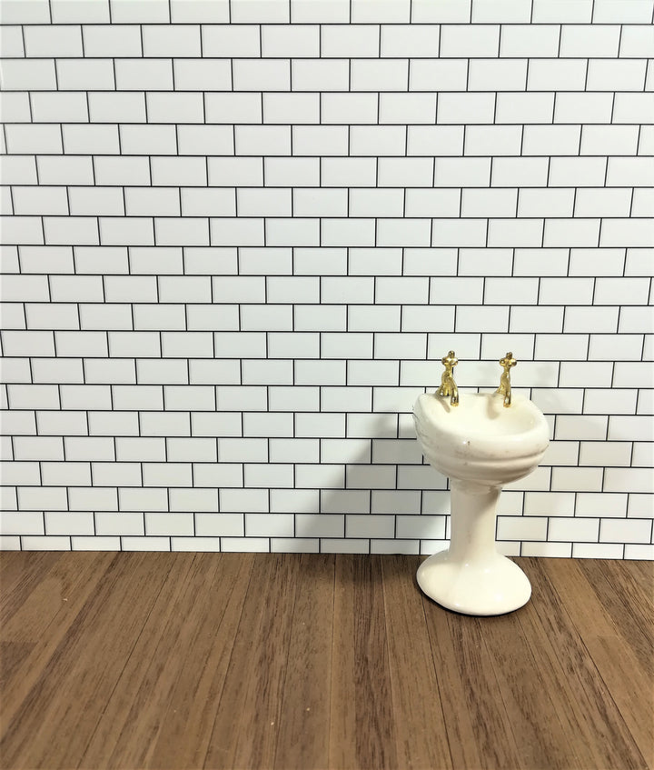 Dollhouse Miniature Subway Metro Wall Tile White Embossed Glossy Paper 1:12 Scale Dark Grout