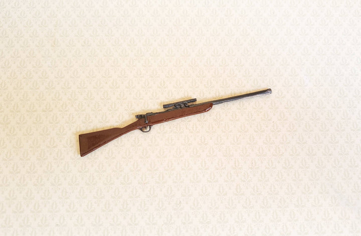 Miniature Bolt Action Rifle with Scope Prop 1:12 Scale Dollhouse Painted Metal 3 3/8"