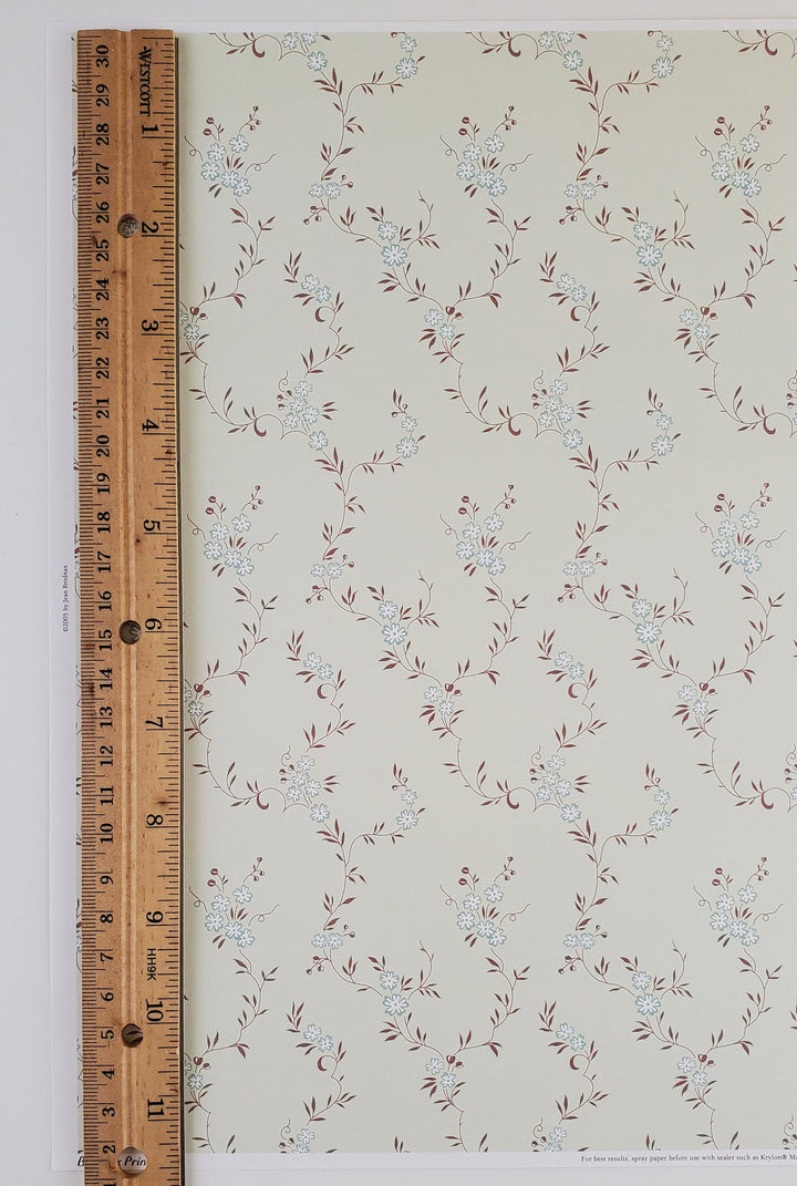 Dollhouse Miniature Wallpaper Brodnax Green Brown Floral "Empress" 1:12 Scale