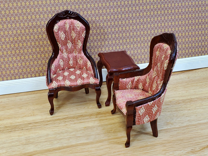 Dollhouse Victorian Living Room Set Sofa Chairs Tables 1:12 Scale Furniture Dark Pink