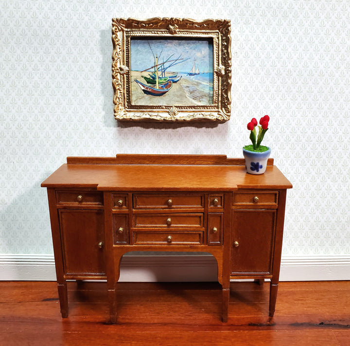 Dollhouse Red Tulips in Blue and White Ceramic Pot 1:12 Scale Miniature Plant