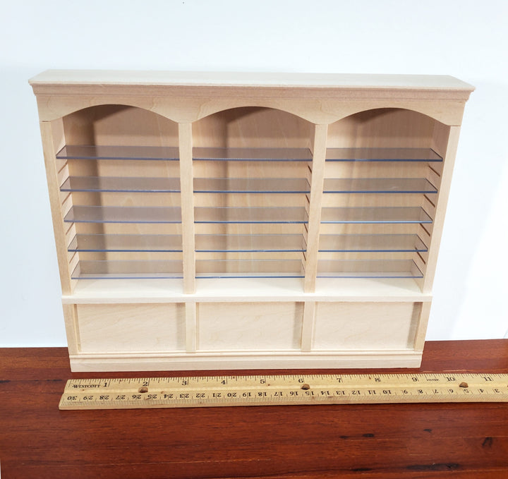 Dollhouse Library Bookcase Shop Shelves 3 Bays Adjustable Shelves 1:12 Scale Furniture
