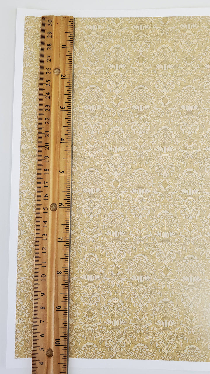 Dollhouse Wallpaper Damask Dark Gold/Beige Victorian 1:12 Scale Itsy Bitsy Miniatures
