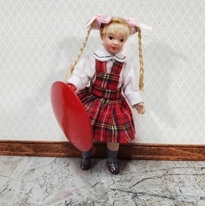 Dollhouse Saucer Sled Red Round Metal 1:12 Scale Miniature Prop Garage