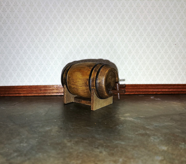 Dollhouse Tapped Keg Small Wooden with Stand and Tap 1:12 Scale Miniature