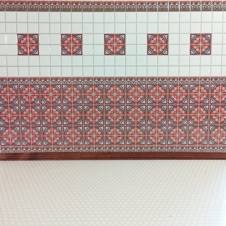 Dollhouse Miniature Wall Tiles Embossed White Maroon Green Rust 1:12 Scale World Model
