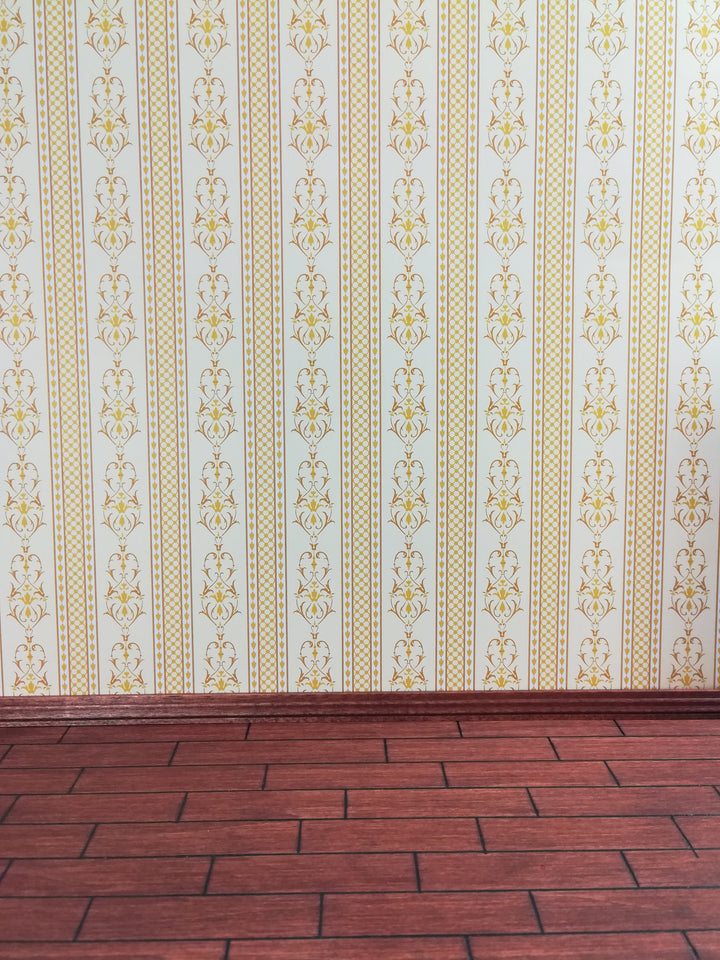 Dollhouse Miniature Wallpaper Brodnax Gold White Cream "Palais" 1:12 Scale