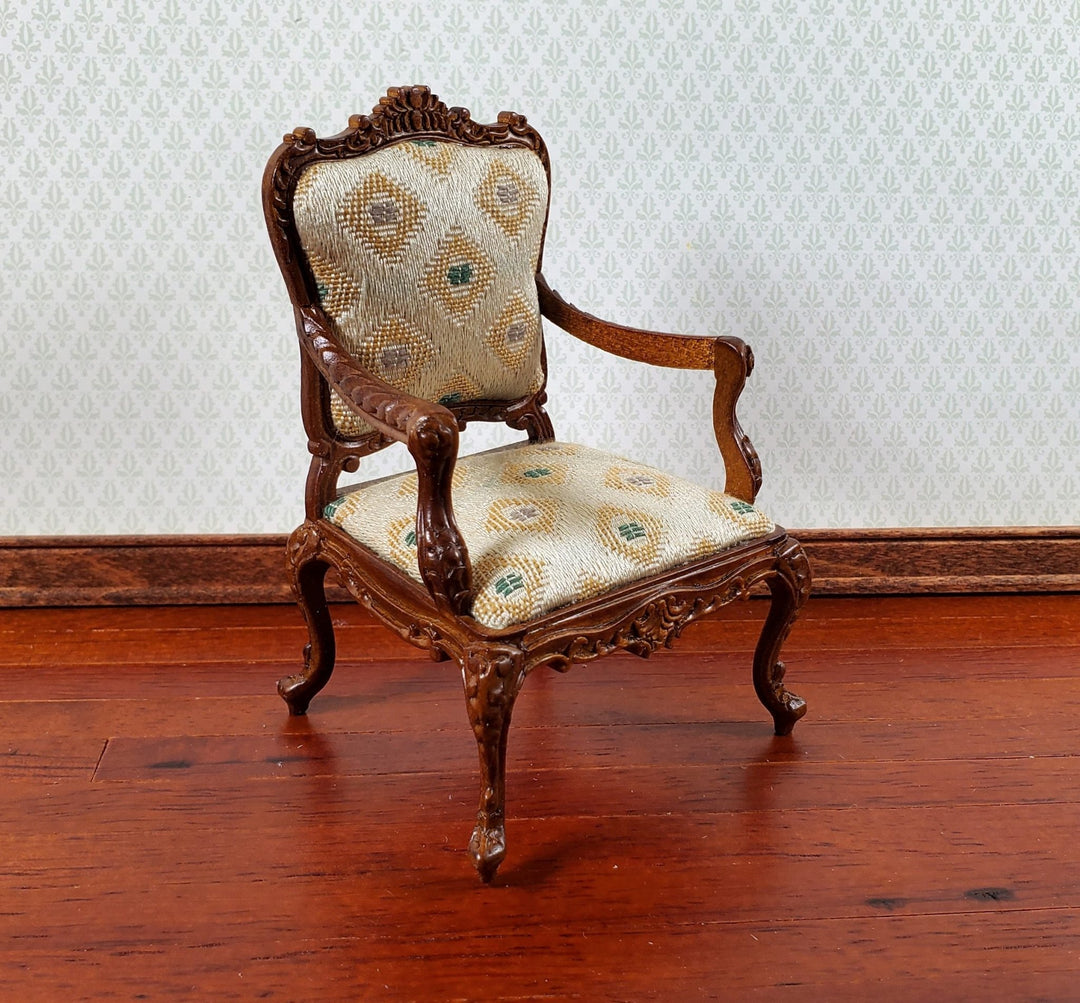 JBM Dollhouse Armchair Chair Rococo Style Walnut 1:12 Scale Miniature Furniture - Miniature Crush