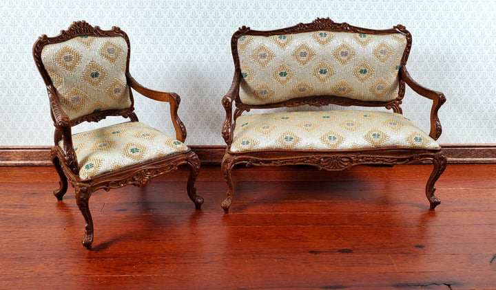 JBM Dollhouse Armchair Chair Rococo Style Walnut 1:12 Scale Miniature Furniture - Miniature Crush
