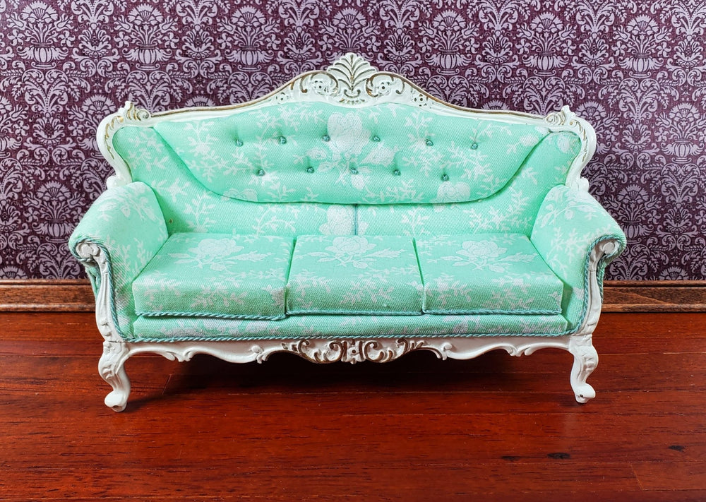 JBM Dollhouse Green Sofa Couch Rococo Style Settee 1:12 Scale Miniature Furniture - Miniature Crush