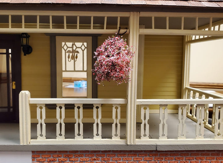 Large Miniature Hanging Plant Flowers Pink Green Model Scenery 1:12 Scale - Miniature Crush