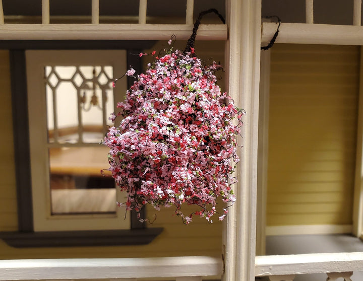 Large Miniature Hanging Plant Flowers Pink Green Model Scenery 1:12 Scale - Miniature Crush
