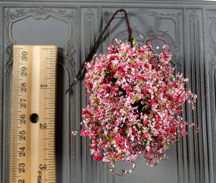 Large Miniature Hanging Plant Flowers Pink Green Model Scenery 1:12 Scale - Miniature Crush