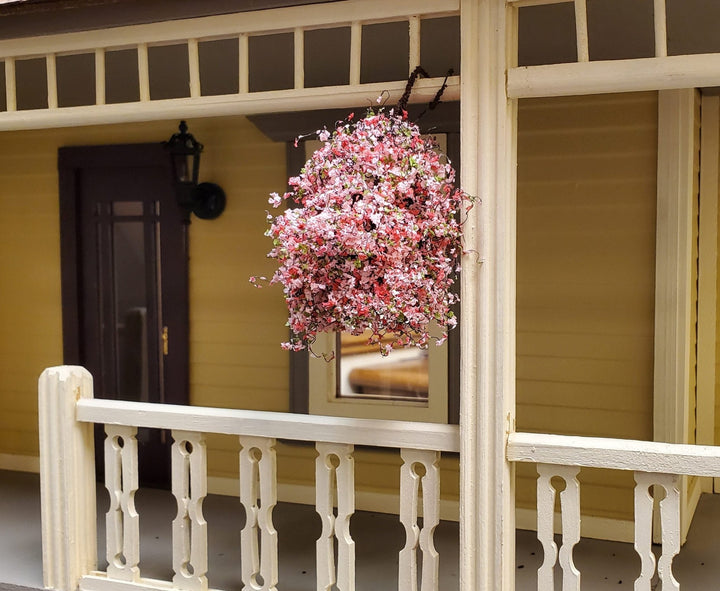 Large Miniature Hanging Plant Flowers Pink Green Model Scenery 1:12 Scale - Miniature Crush