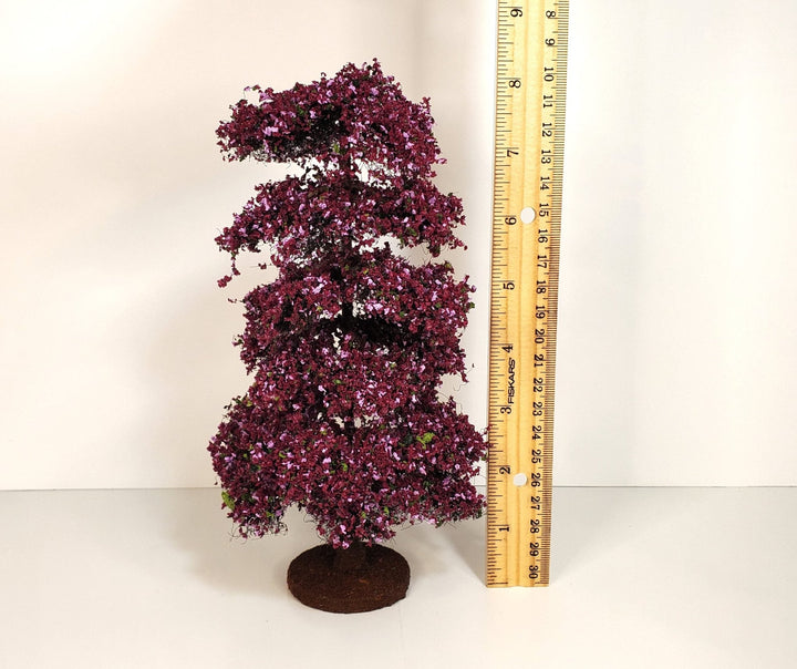 Miniature Flowering Tree Large Mauve Lilac on Base for Model Scenery 8" Tall - Miniature Crush