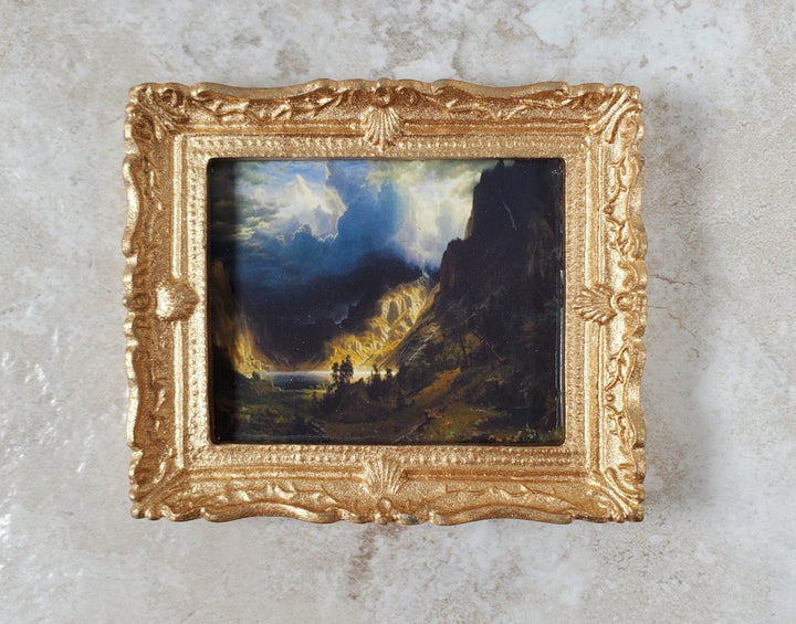 Miniature Framed Art Print Storm in the Rocky Mountains Bierstadt 1:12 Scale - Miniature Crush