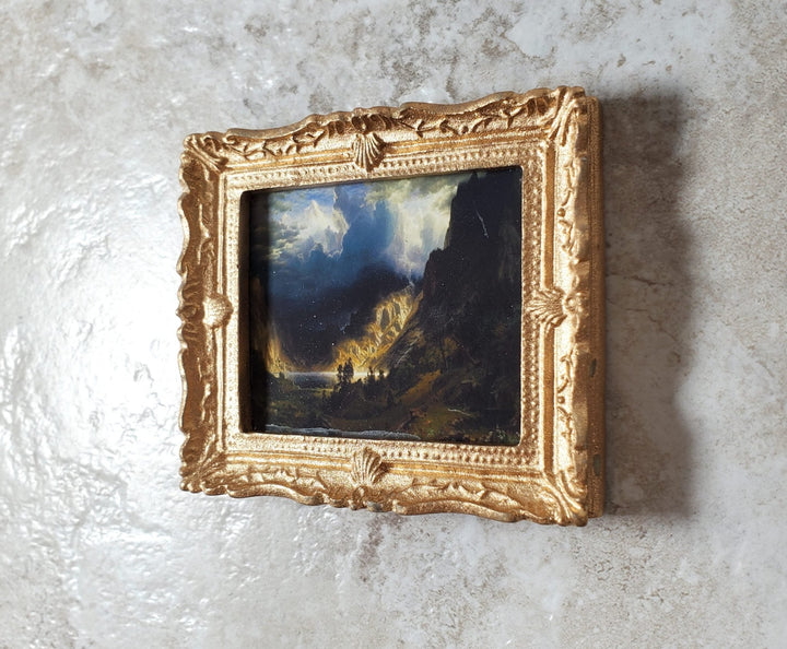 Miniature Framed Art Print Storm in the Rocky Mountains Bierstadt 1:12 Scale - Miniature Crush