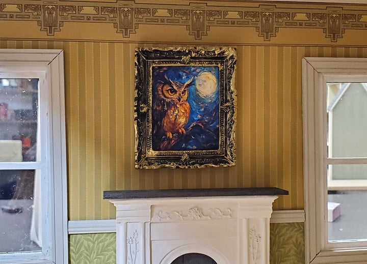 Miniature Great Horned Owl Framed Print 1:12 Scale Dollhouse Decor Bird Moon - Miniature Crush