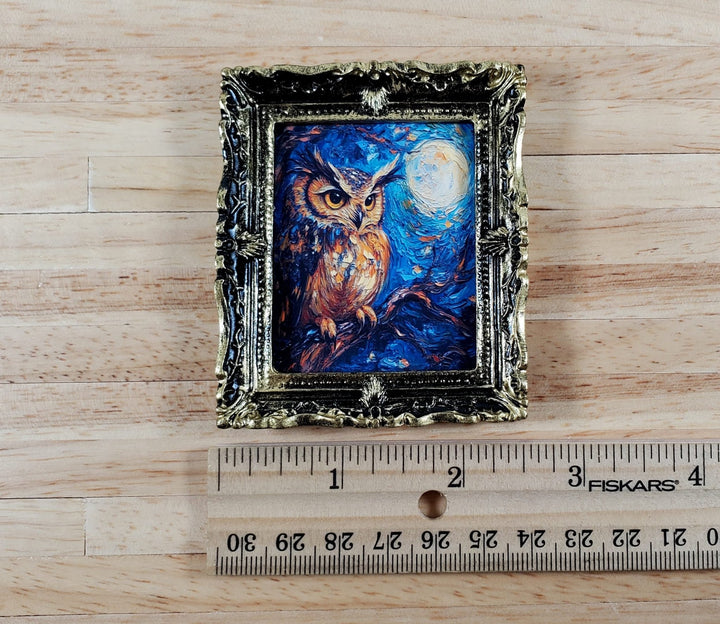 Miniature Great Horned Owl Framed Print 1:12 Scale Dollhouse Decor Bird Moon - Miniature Crush