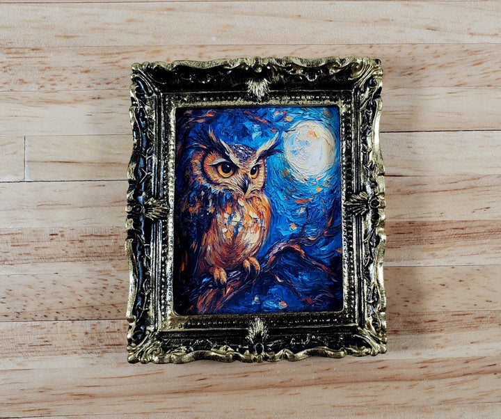 Miniature Great Horned Owl Framed Print 1:12 Scale Dollhouse Decor Bird Moon - Miniature Crush