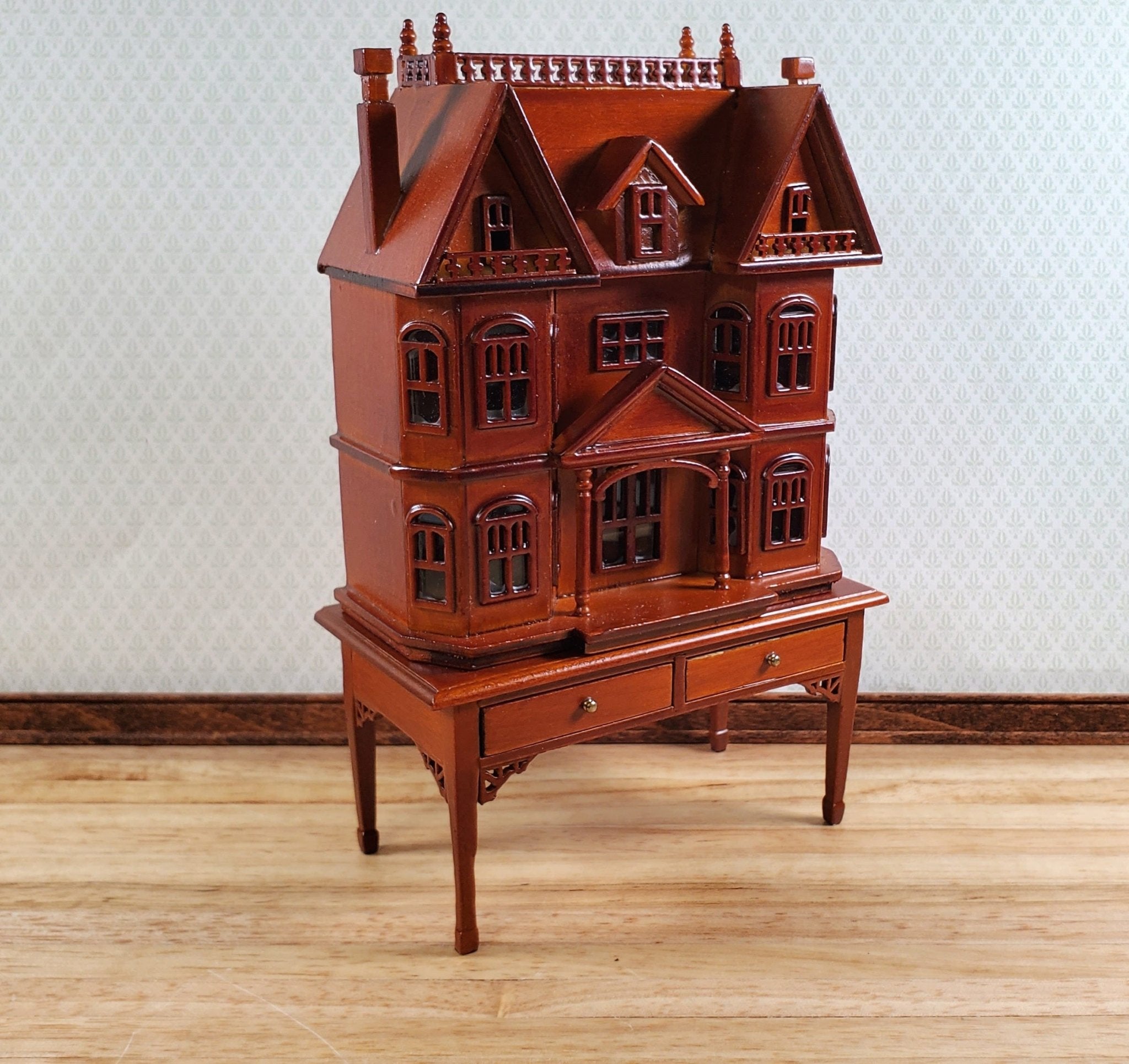 1 144 Scale Dollhouse with Table Walnut Finish Back Opening Miniature Crush