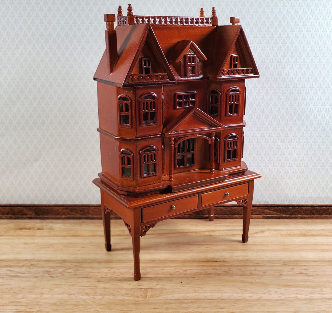 1:144 Scale Dollhouse with Table Walnut Finish Back Opening - Miniature Crush