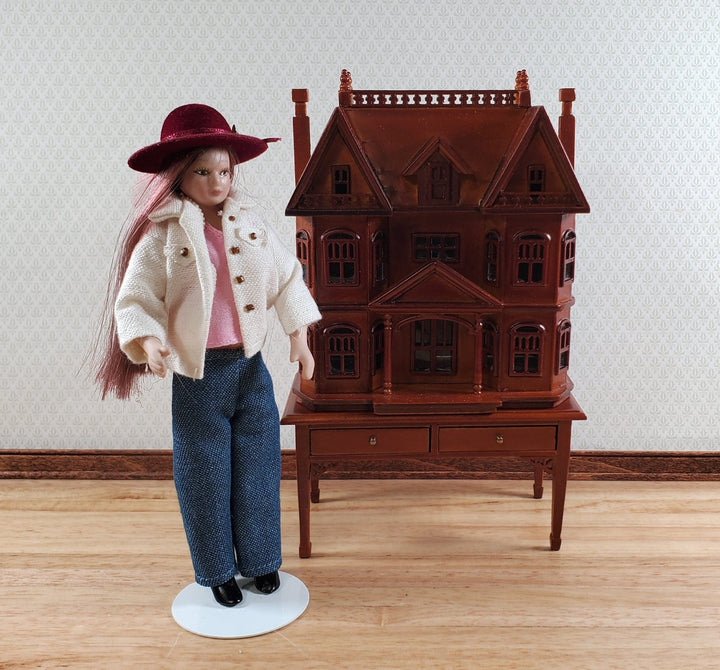 1:144 Scale Dollhouse with Table Walnut Finish Back Opening - Miniature Crush