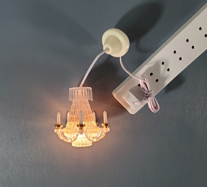 Dollhouse Small Chandelier Electric 1:12 Scale Miniature 12 Volt with Plug