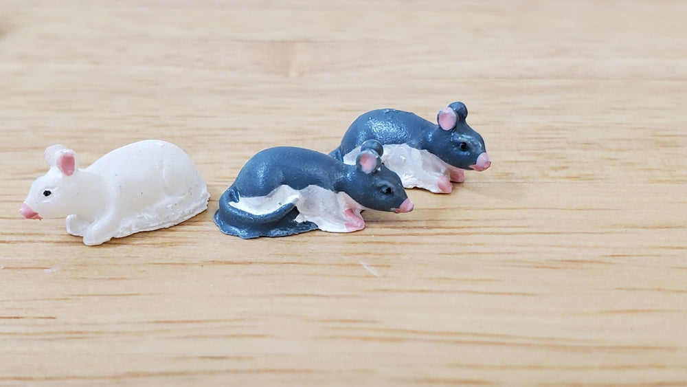 6 Tiny Mice Rats for Dollhouses White & Gray & White 1:12 Scale Miniatures - Miniature Crush